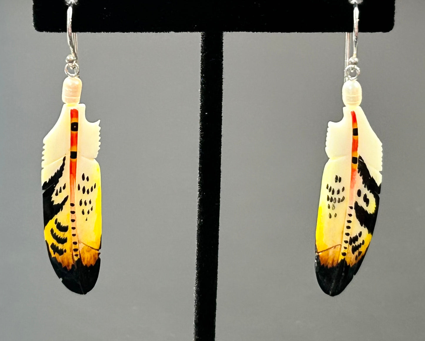 Sterling Silver Painted Bone Feather Earrings