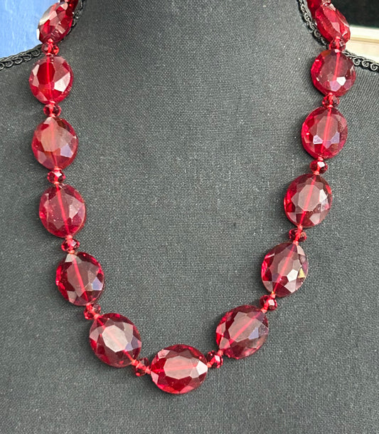 Red Faceted Glass Necklace