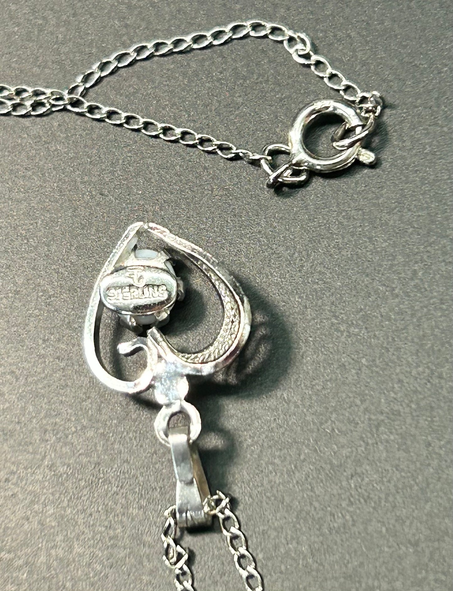 Vintage Sterling Silver Opal Heart Necklace