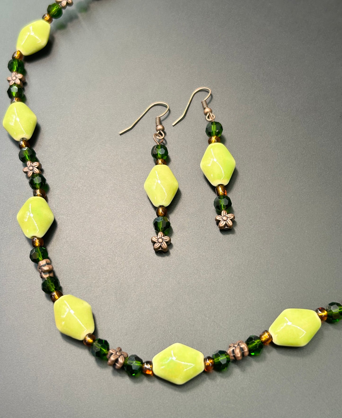 Ceramic & Glass Earrings & Necklace Set