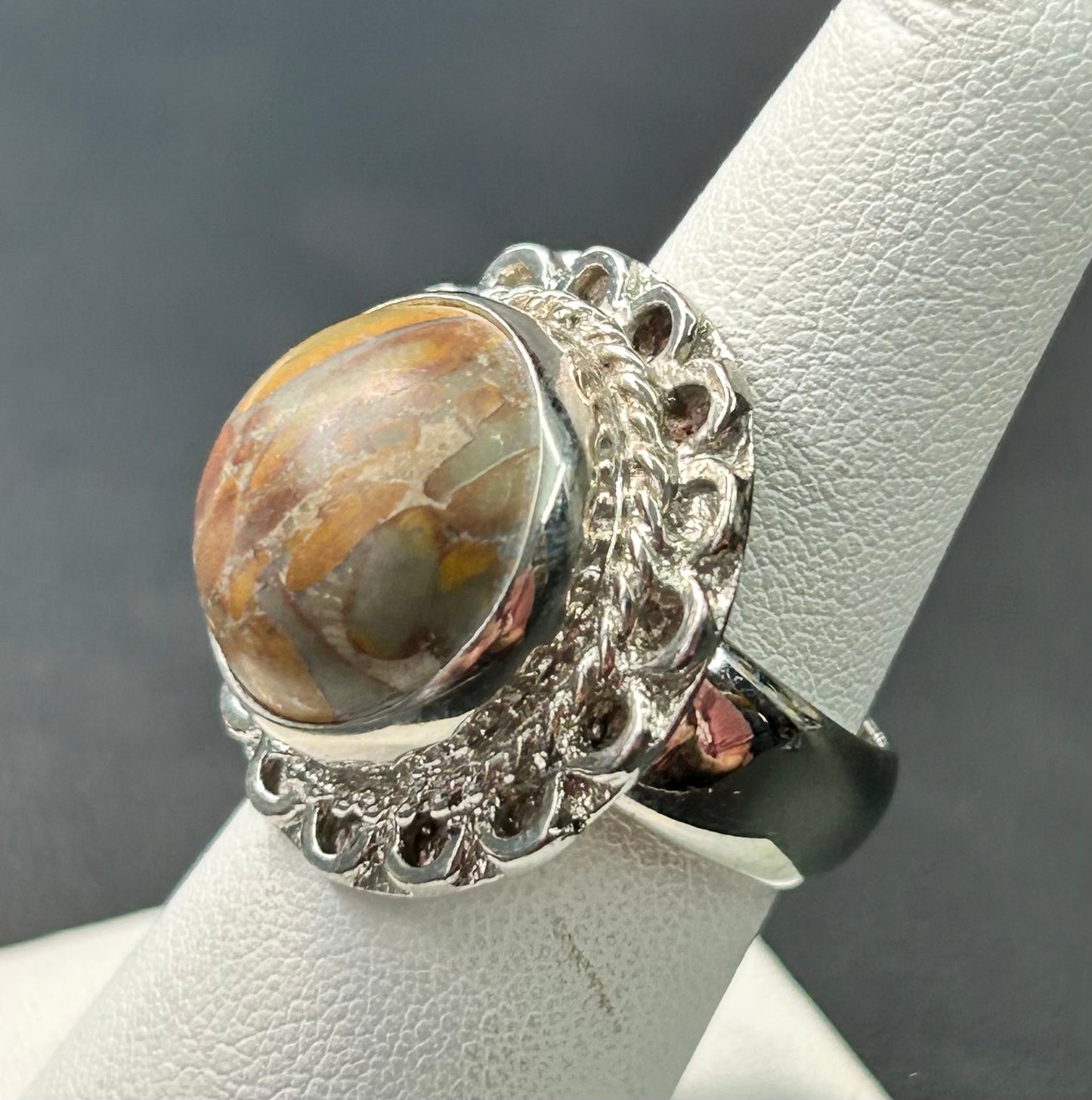 Silver Tone Petrified Wood Ring