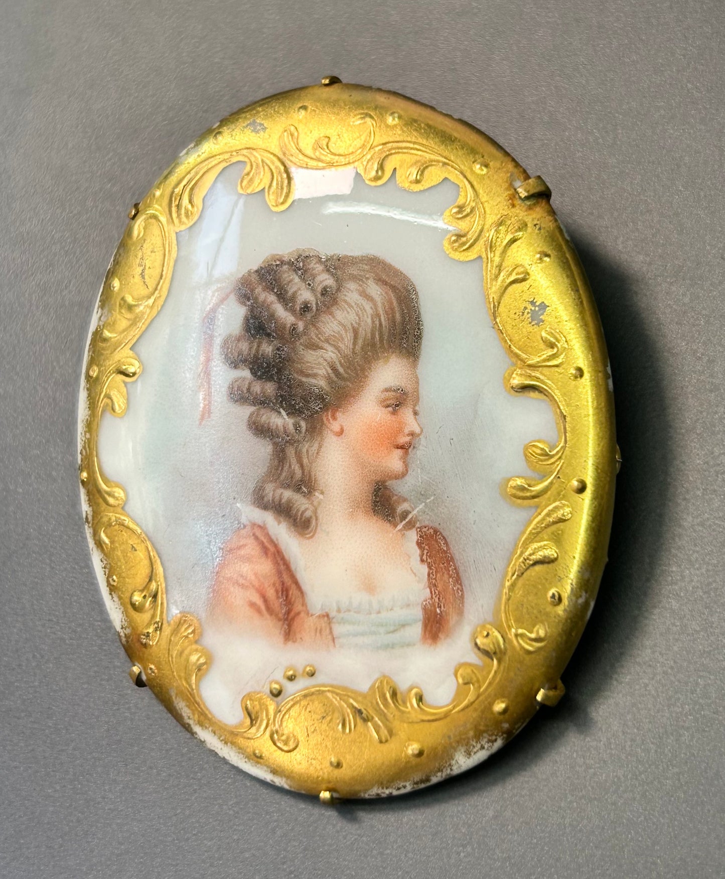 Antique Painted Porcelain Brooch