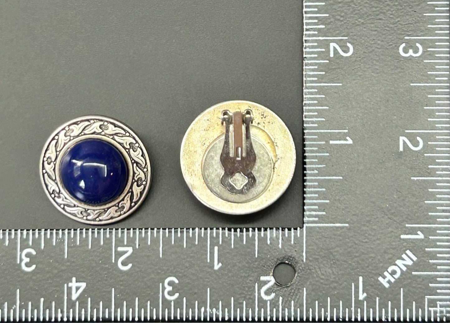 Blue Cabochon Clip Earrings