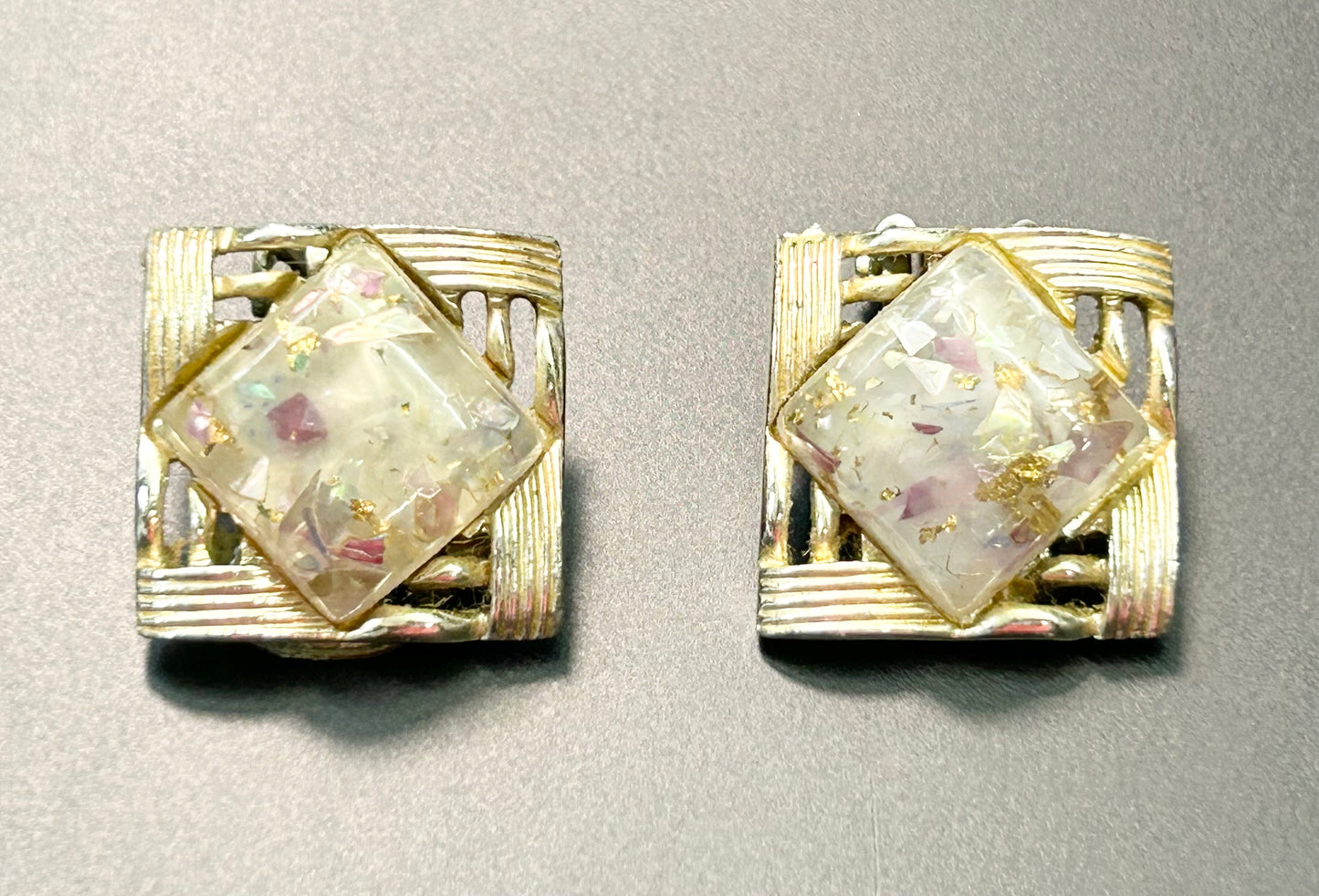 Vintage Confetti Clip Earrings