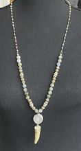 Antler & Druzy Quartz Pendant Glass Bead Necklace