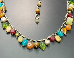 Multi Stone Silver Tone Necklace