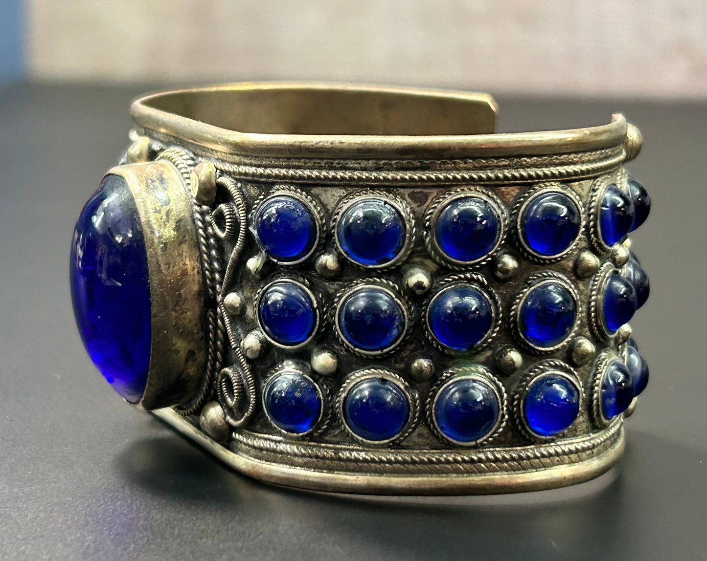 Blue Glass Cabochon Cuff Bracelet