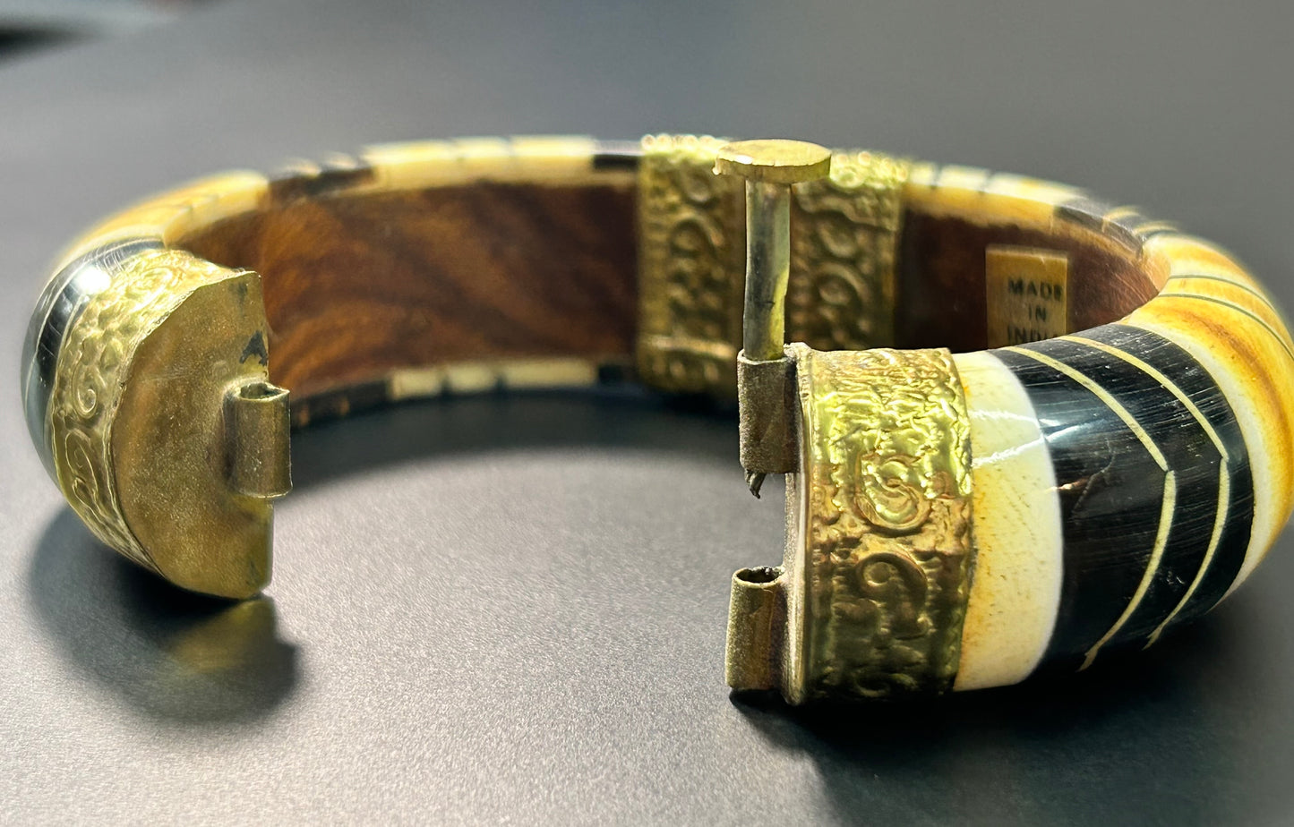 Wood Bone & Brass Bracelet