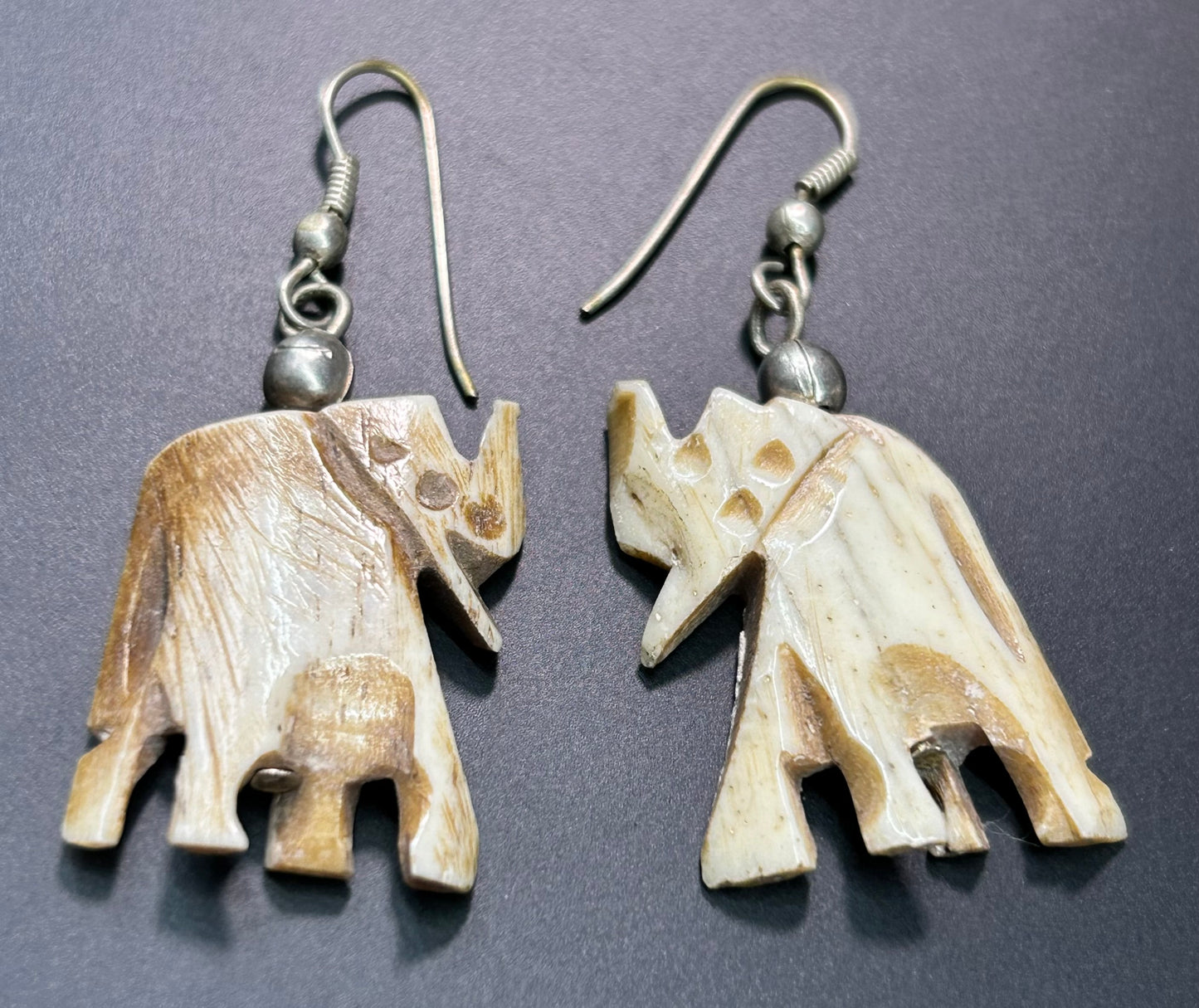 Carved Bone Elephant Necklace & Earrings