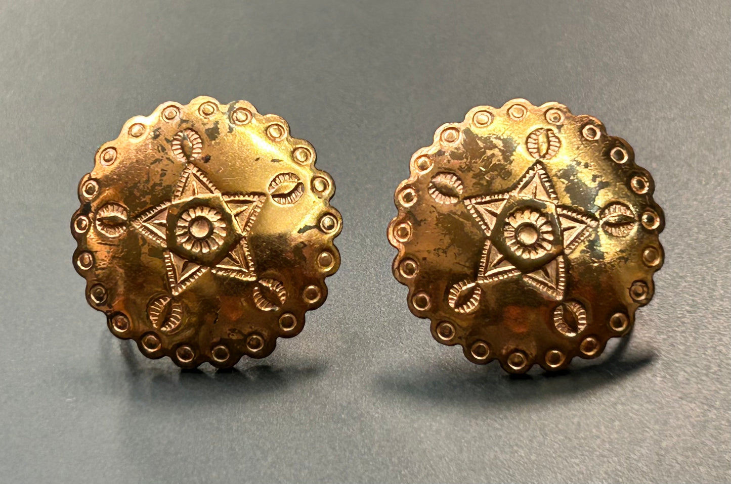 Copper Concho Screw Back Earrings
