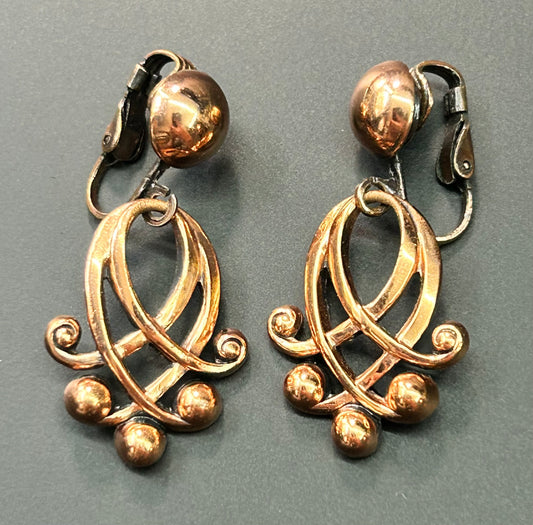 Copper Overlay Clip Earrings
