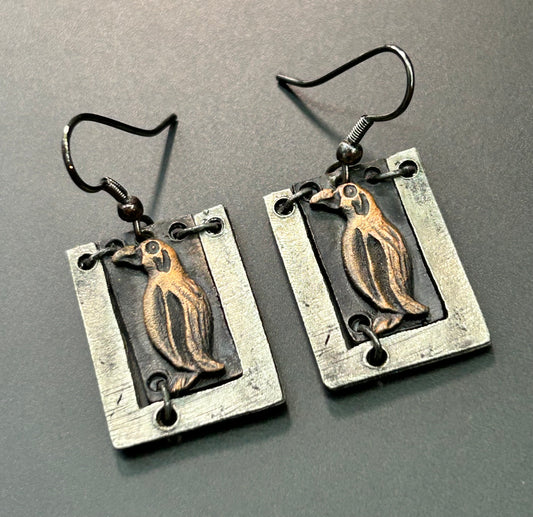 Destressed Look Penguin Earrings