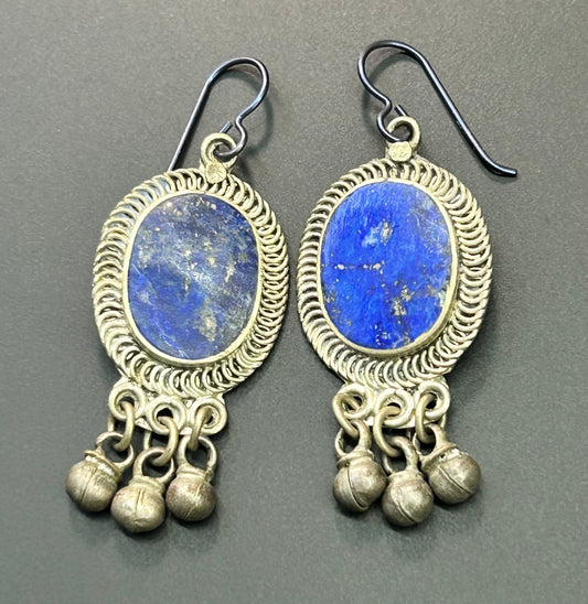 Tibetan Silver Lapis Lazuli Earrings