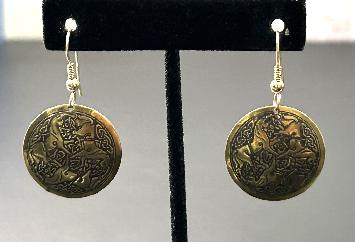Brass Celtic Knot Horse Earrings