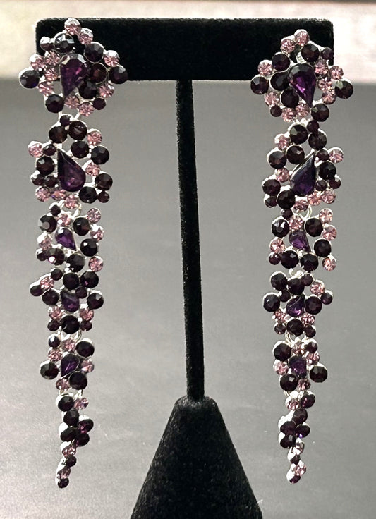 Purple Rhinestone Drop Earrings