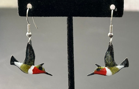 Painted Copper Hummingbird Earrings