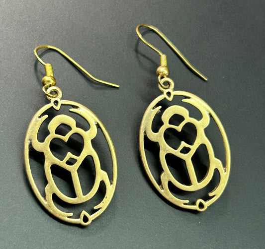 Gold Tone Beetle Earrings