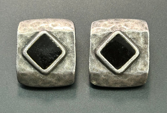 Hammered Black Clip Earrings