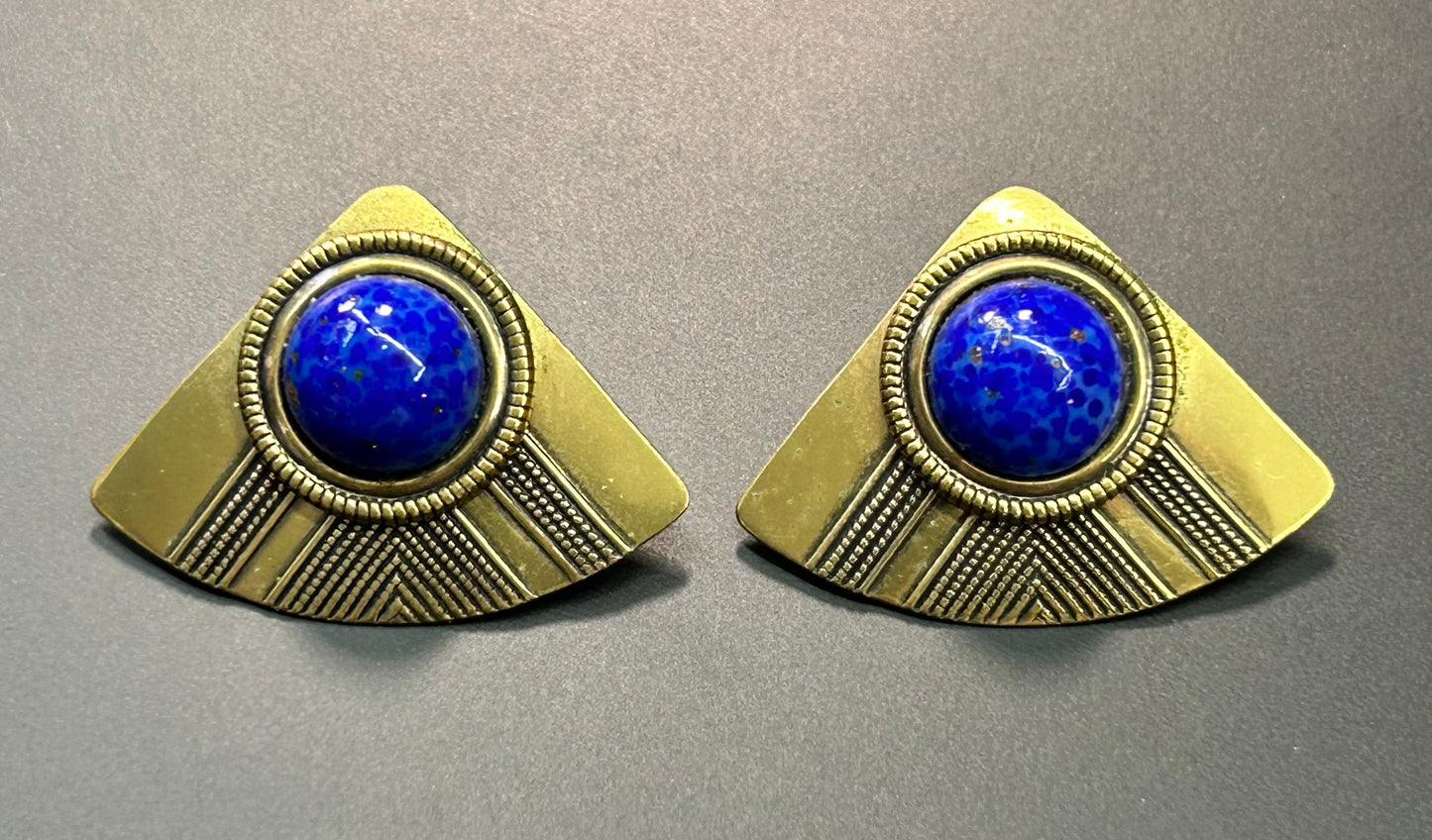 Brass Glass Cabochon Earrings