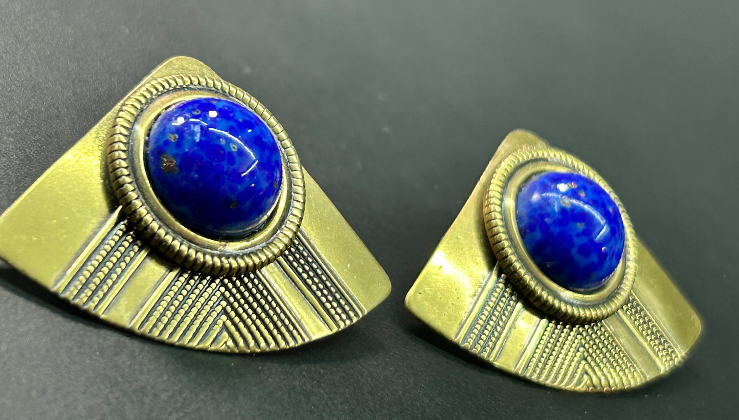 Brass Glass Cabochon Earrings