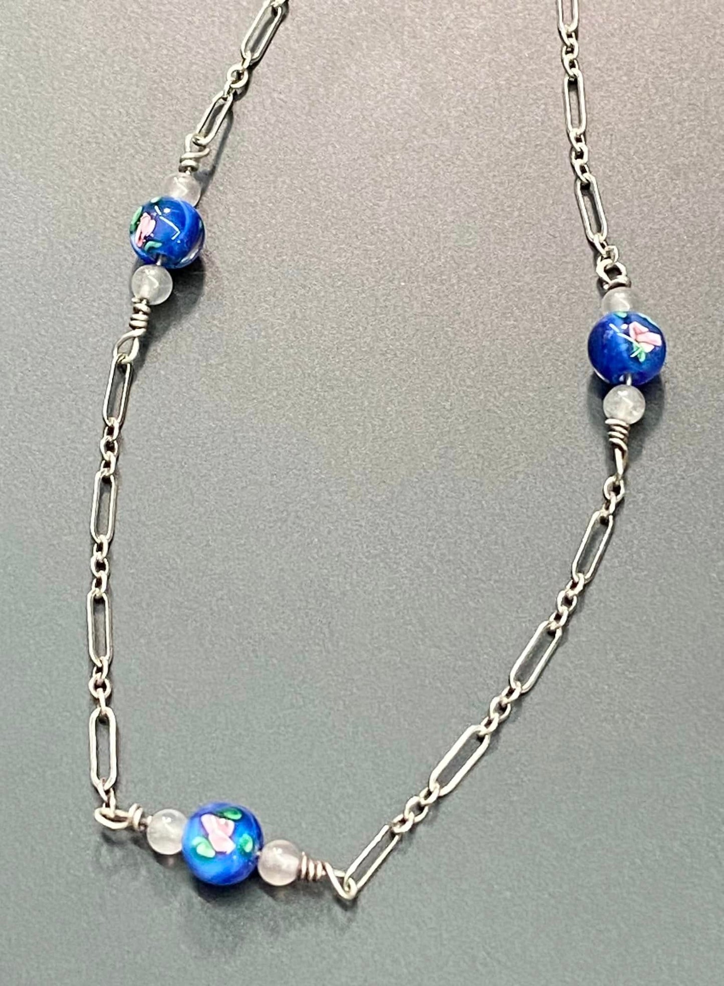 Sterling Silver Art Glass Bead Necklace