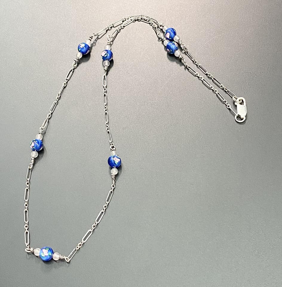 Sterling Silver Art Glass Bead Necklace