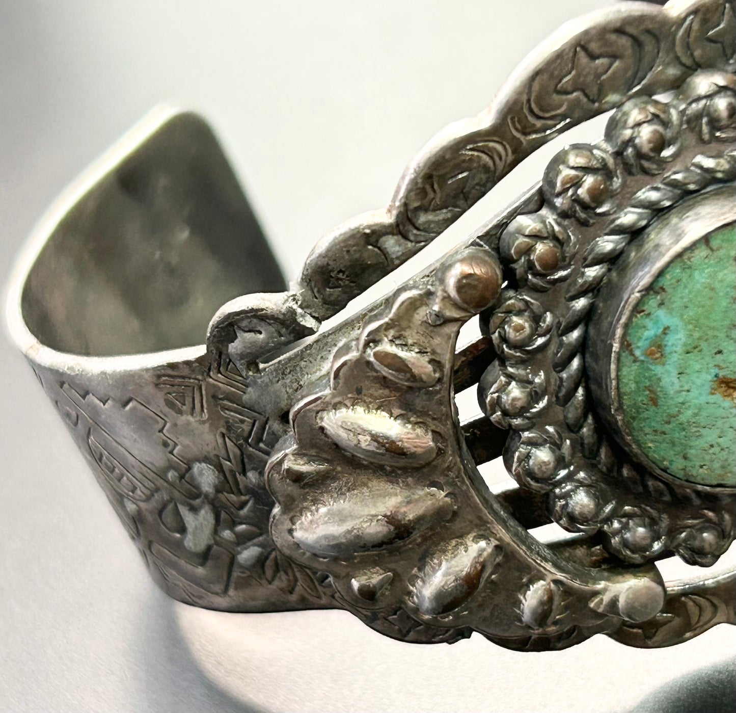 Vintage Sanford Nickel Silver Turquoise Bracelet *has damage*