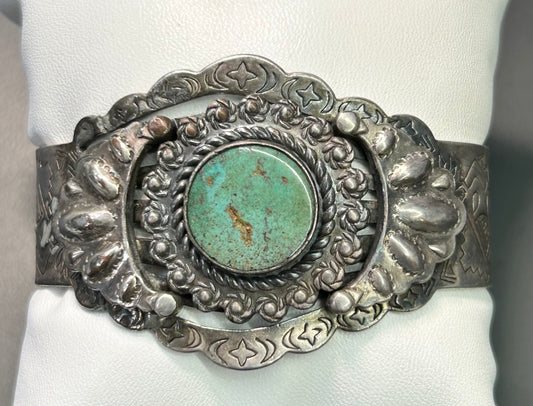 Vintage Sanford Nickel Silver Turquoise Bracelet *has damage*