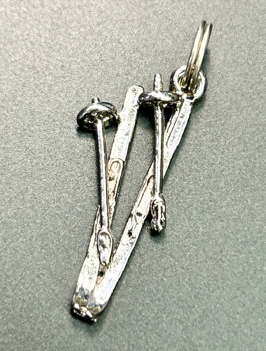 Sterling Silver Skis Charm or Charm