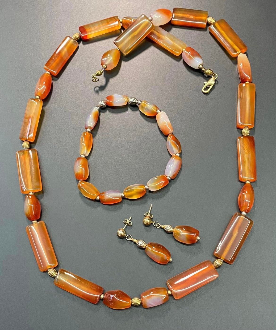 Carnelian Necklace Bracelet & Earrings Set