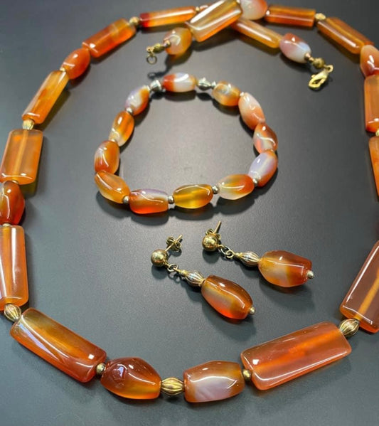 Carnelian Necklace Bracelet & Earrings Set