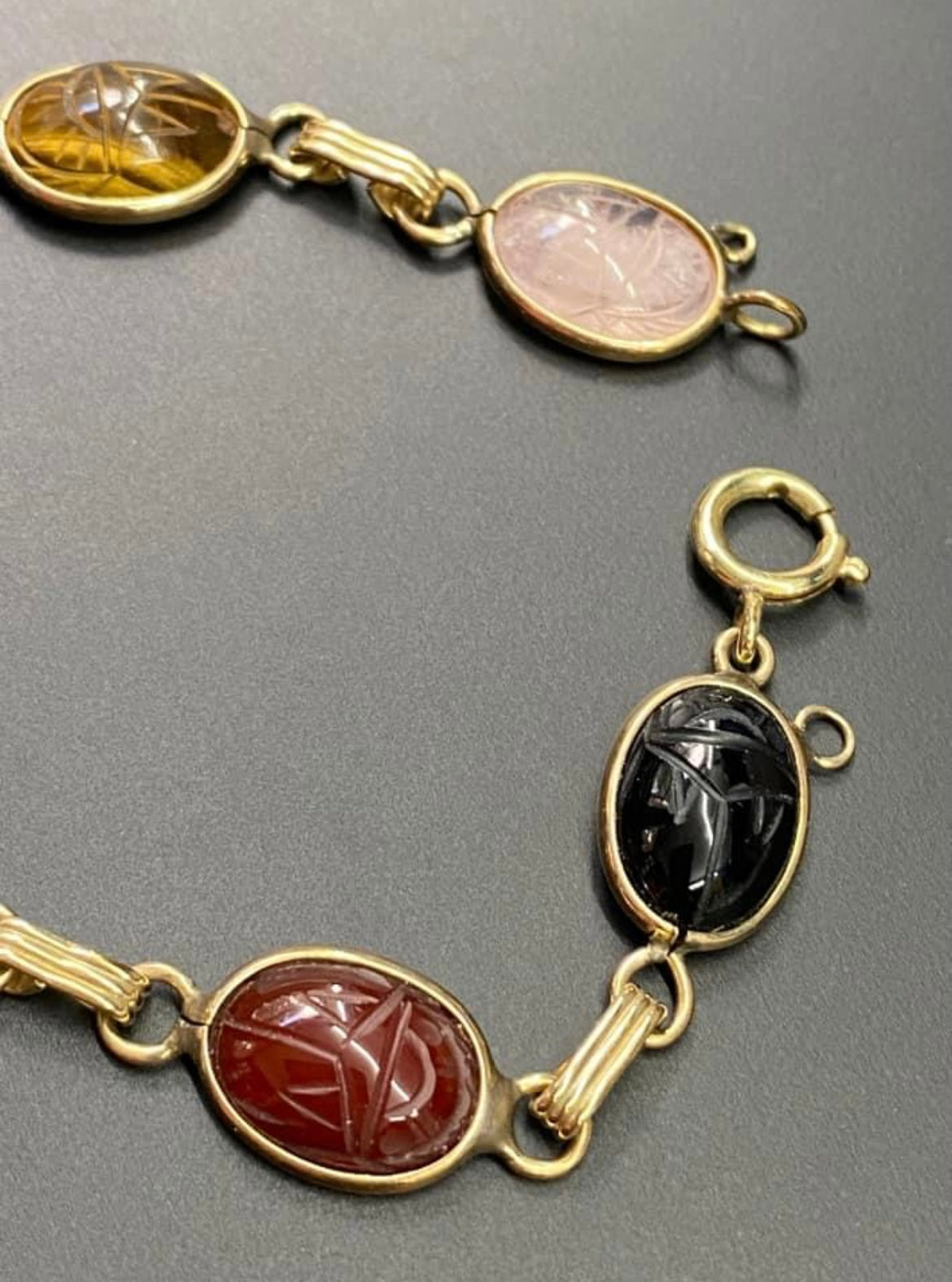 Vintage Carved Stone Scarab Bracelet