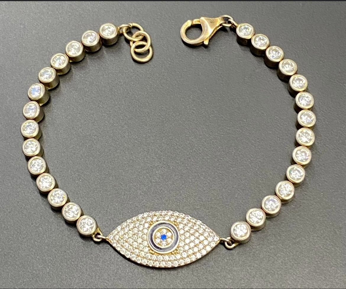 BZK Sterling Silver Evil Eye Bracelet