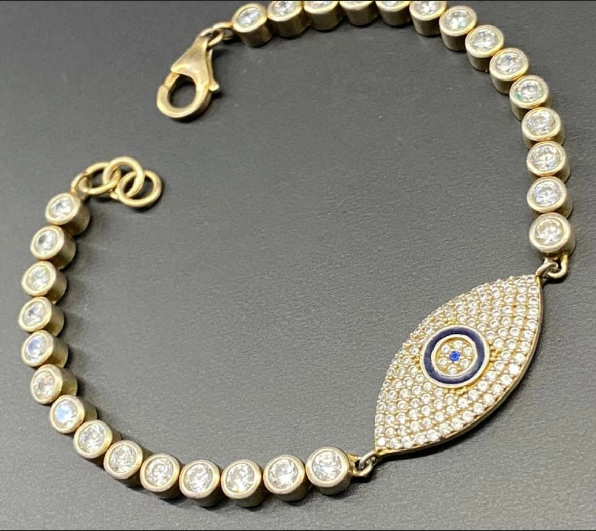 BZK Sterling Silver Evil Eye Bracelet