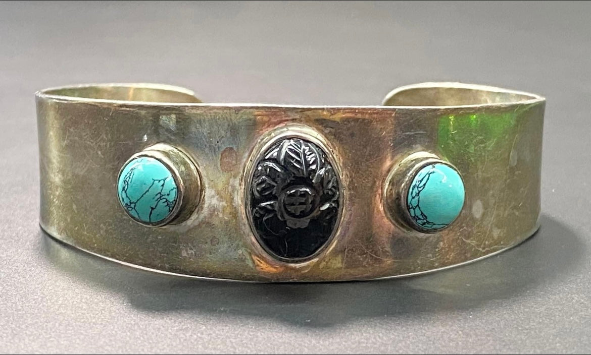 Sterling Silver Carved Cabochon Bracelet