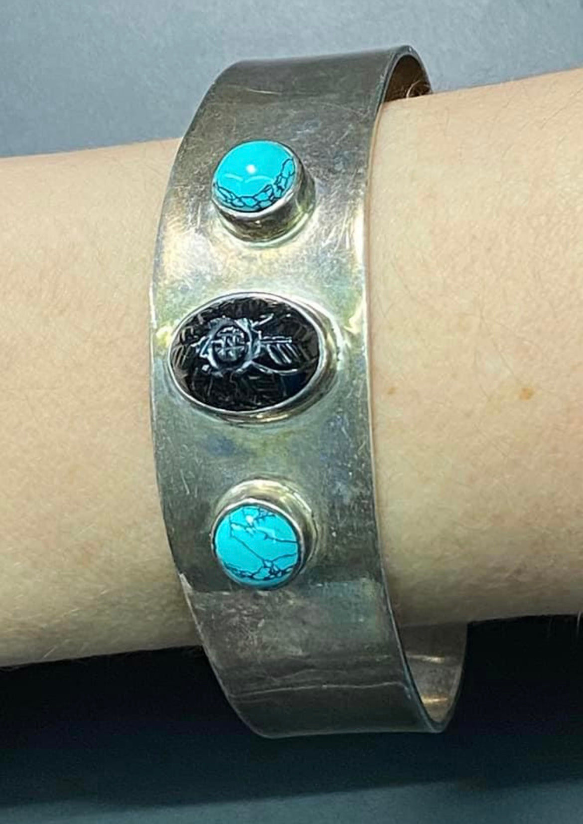 Sterling Silver Carved Cabochon Bracelet