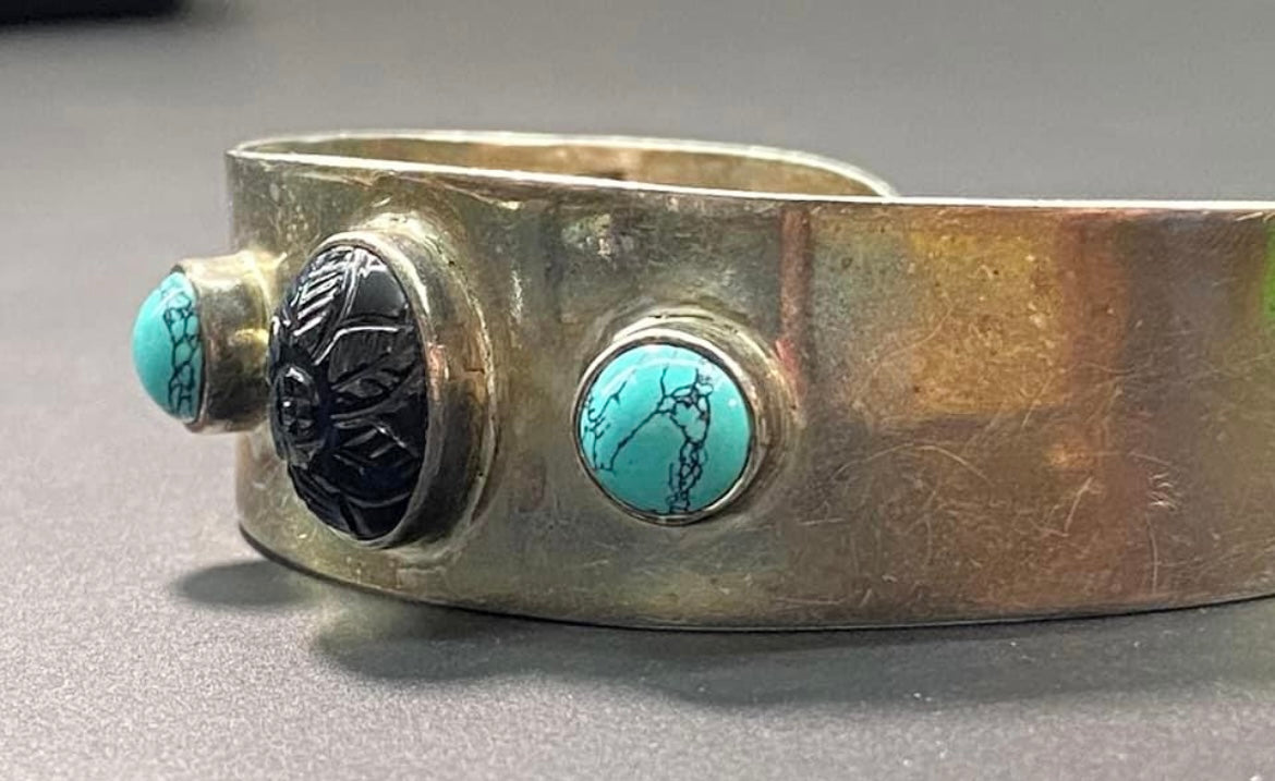 Sterling Silver Carved Cabochon Bracelet