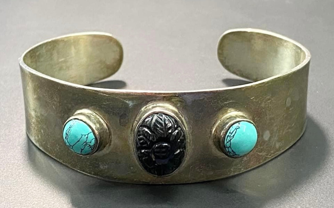 Sterling Silver Carved Cabochon Bracelet