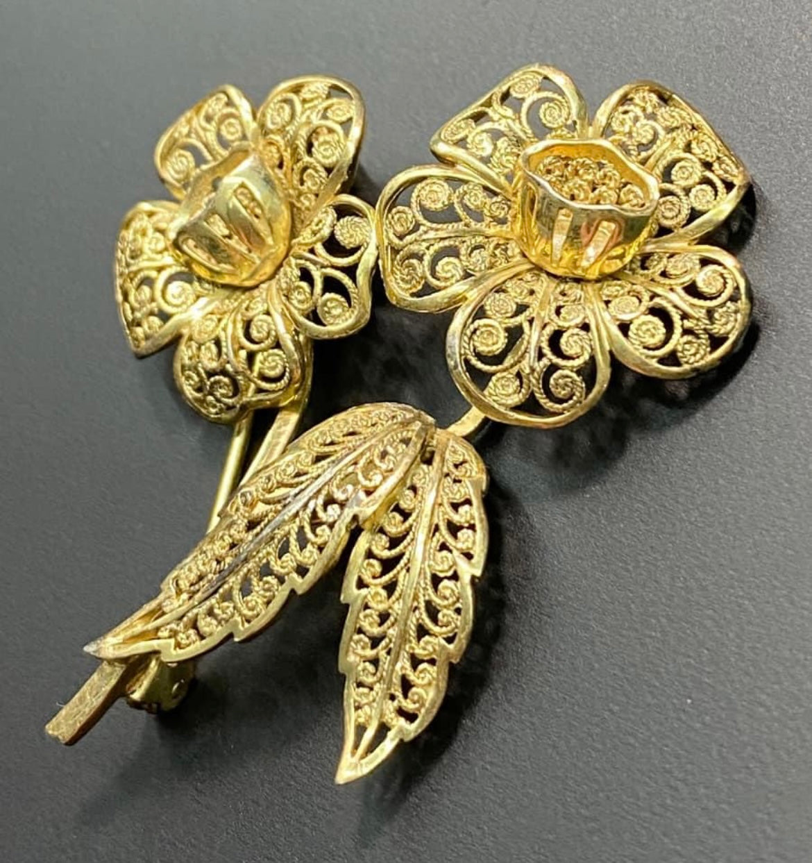 German Sterling Silver Vermeil Flower Brooch