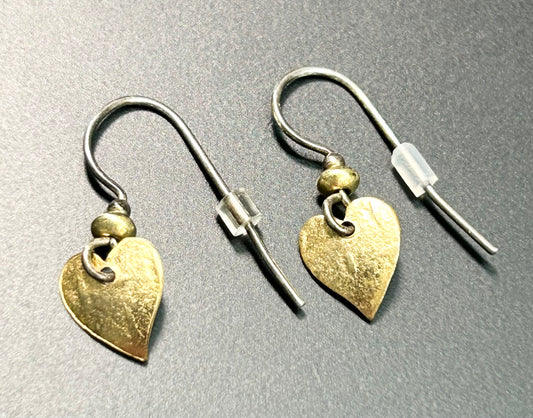 Sterling Silver & Brass Heart Earrings