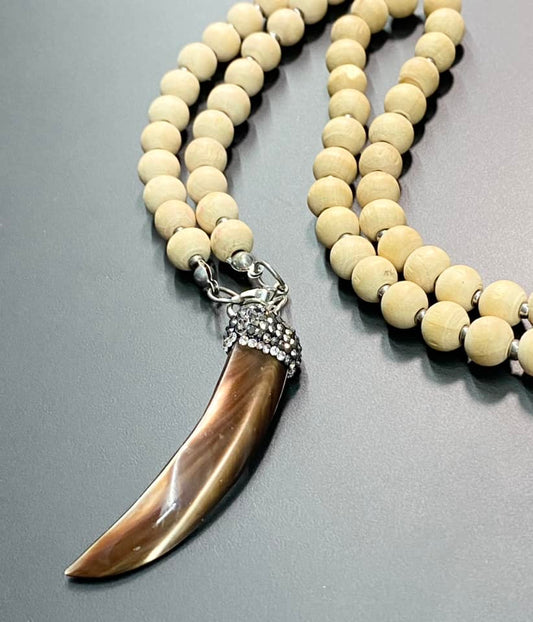 Wood Bead Shell Necklace