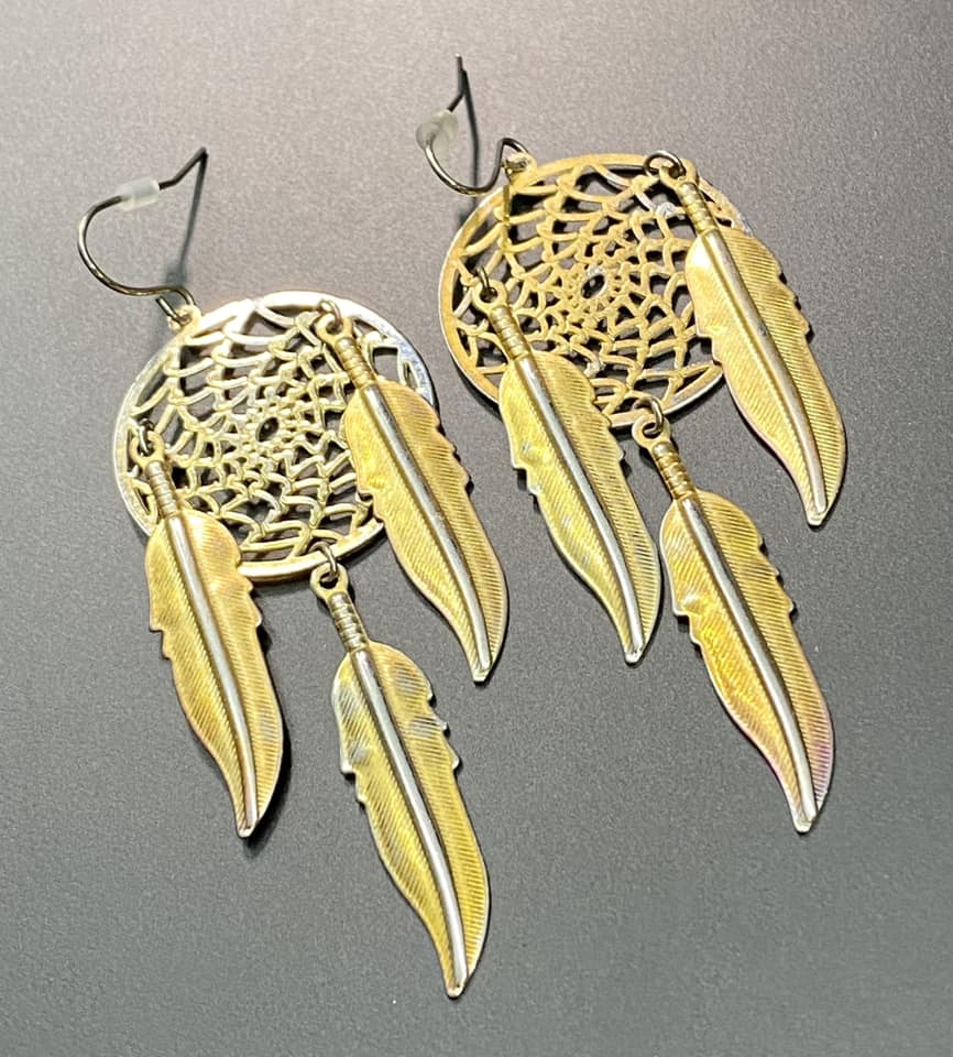 Gold Tone Dreamcatcher Earrings