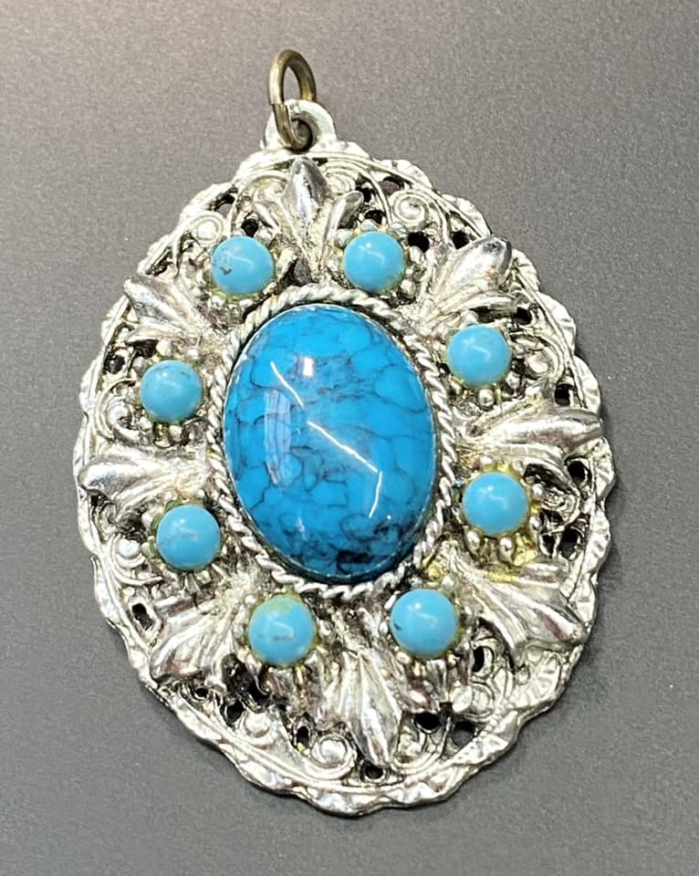 Silver Tone Faux Turquoise Pendant