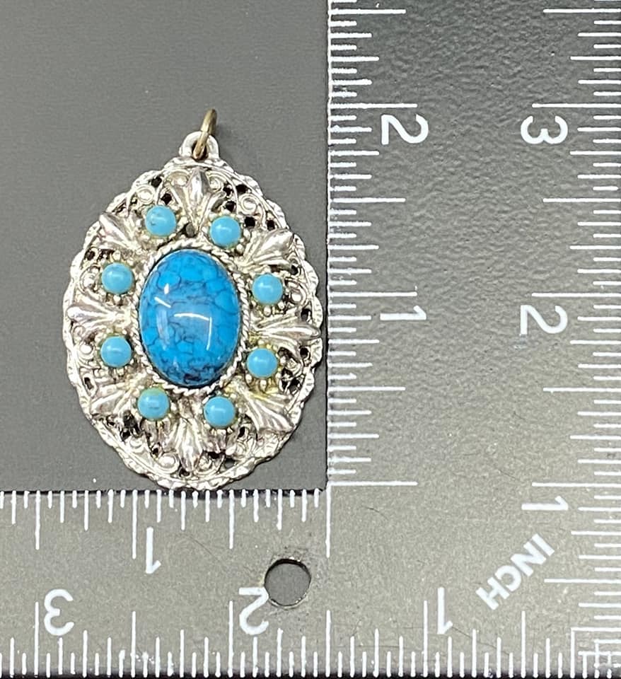 Silver Tone Faux Turquoise Pendant