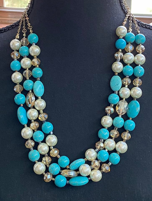 Triple Strand Beaded Necklace