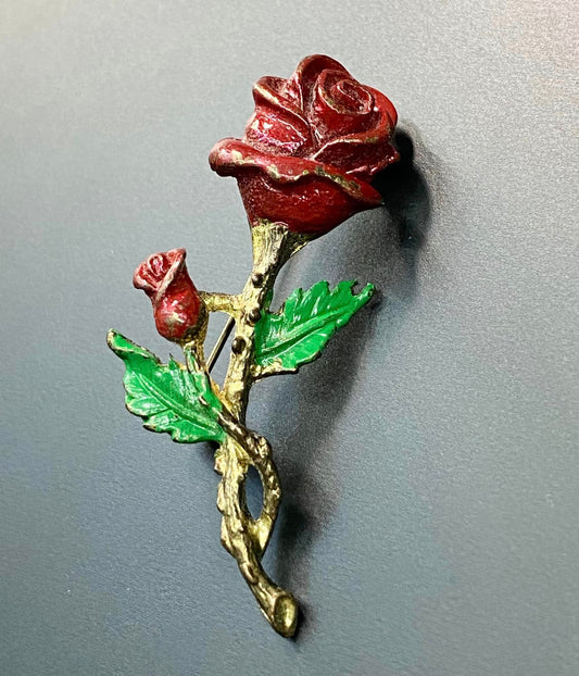 Enamel Rose Brooch