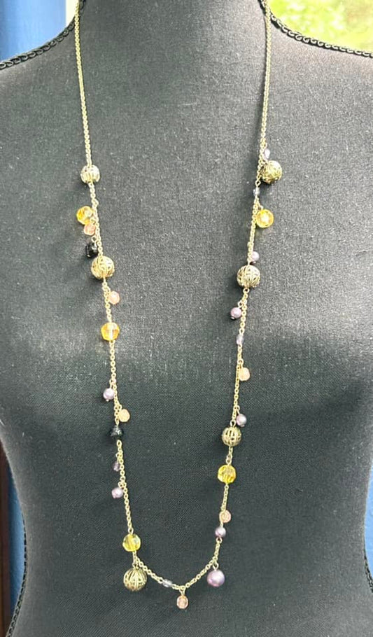 Brass Tone Beaded Necklace