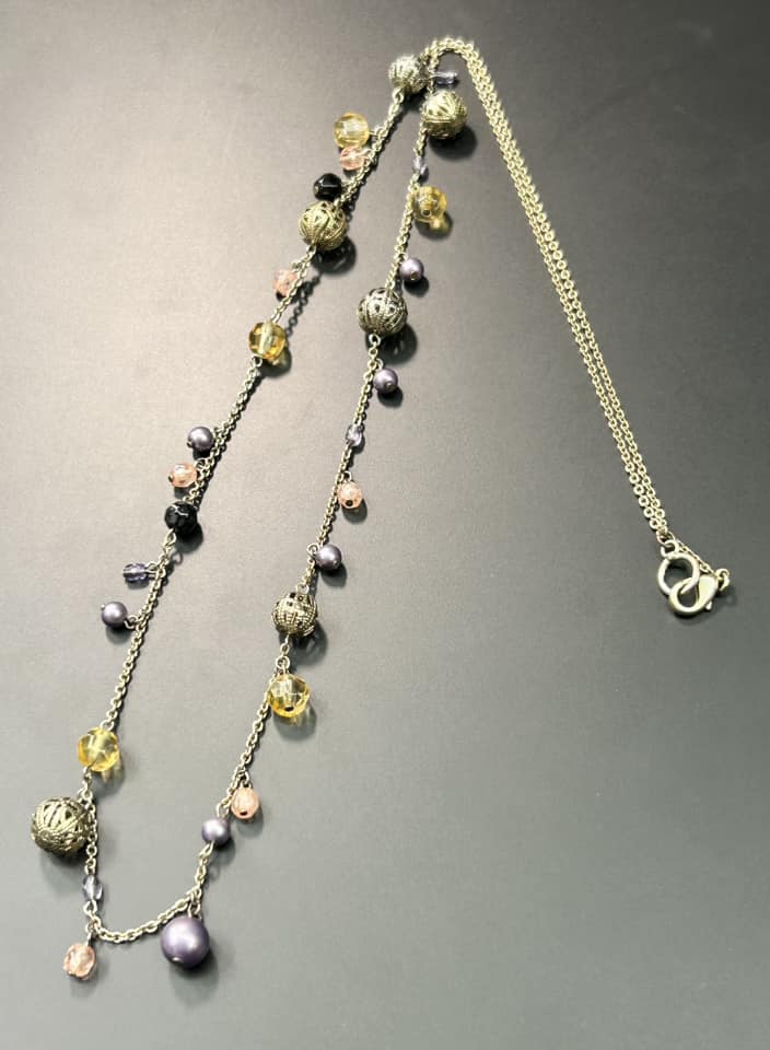 Brass Tone Beaded Necklace
