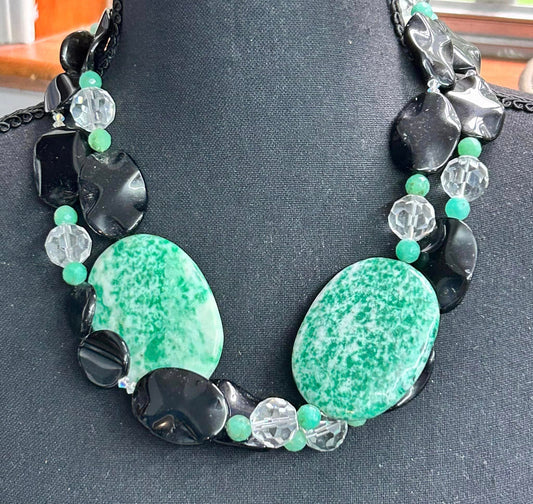 Double Strand Stone & Glass Necklace