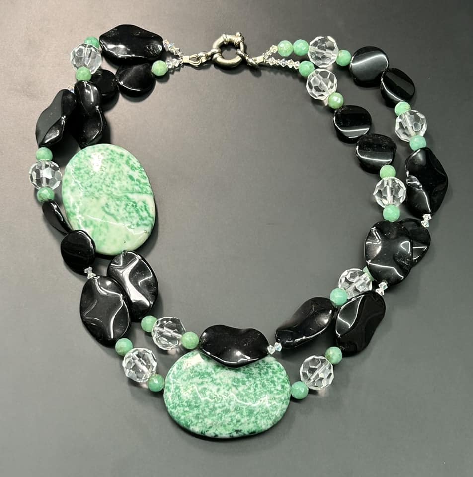 Double Strand Stone & Glass Necklace